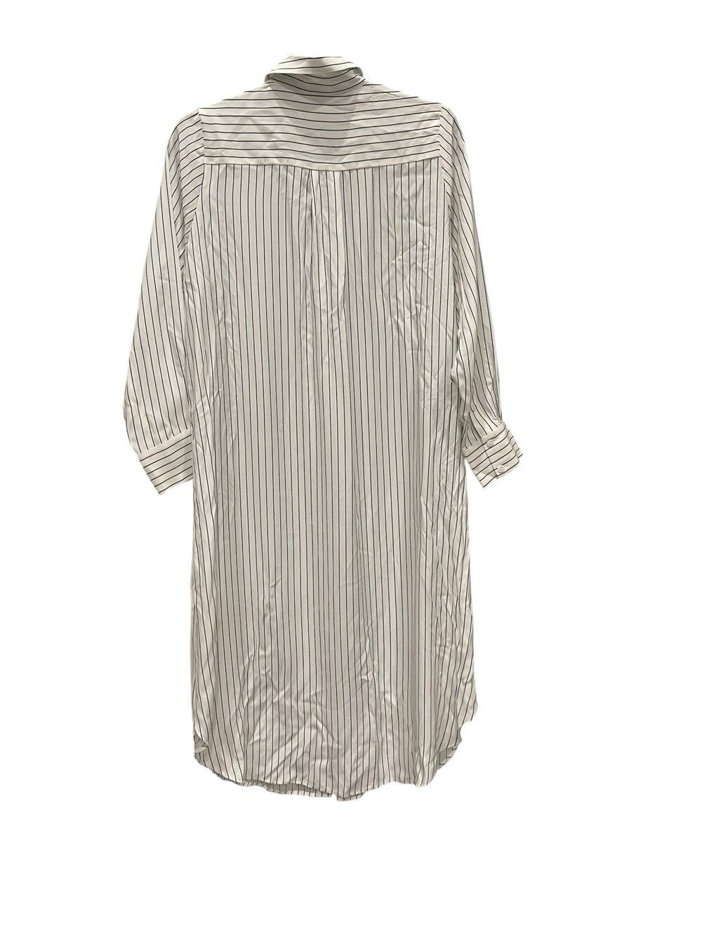 Lily Silk Mulberry White/beige Striped Shirt Dress Midi Long Sleeve Collar M